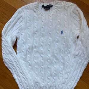 Polo Ralph Lauren Cable-Knit, White, 100% Cotton Crewneck Sweater